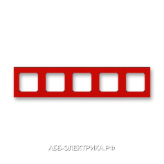 Рамка ABB Levit 5 постов красный / дымчатый чёрный